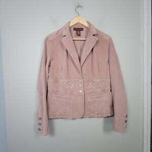Jones Wear Jeans Womens 12 Boho Corduroy Embroidered 3 Buttons Jacket Mauve